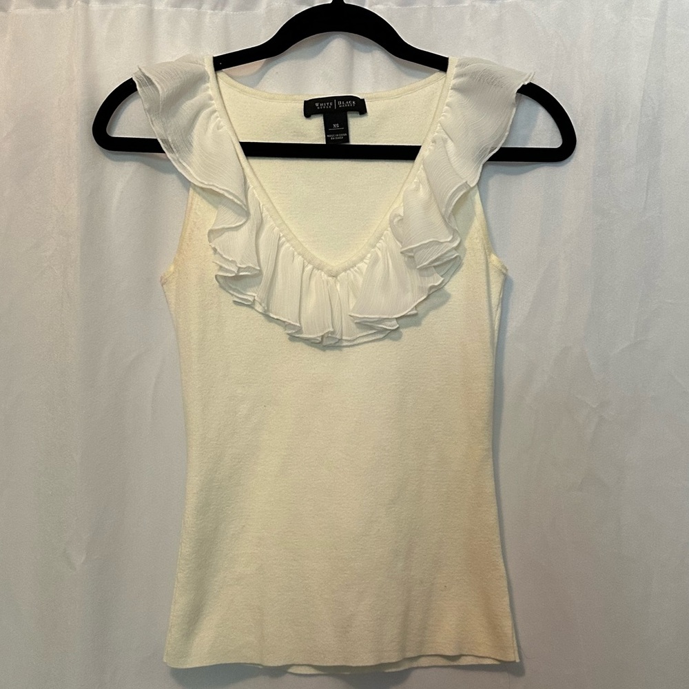 White House Black Market Cream Ruffled Tank Top
